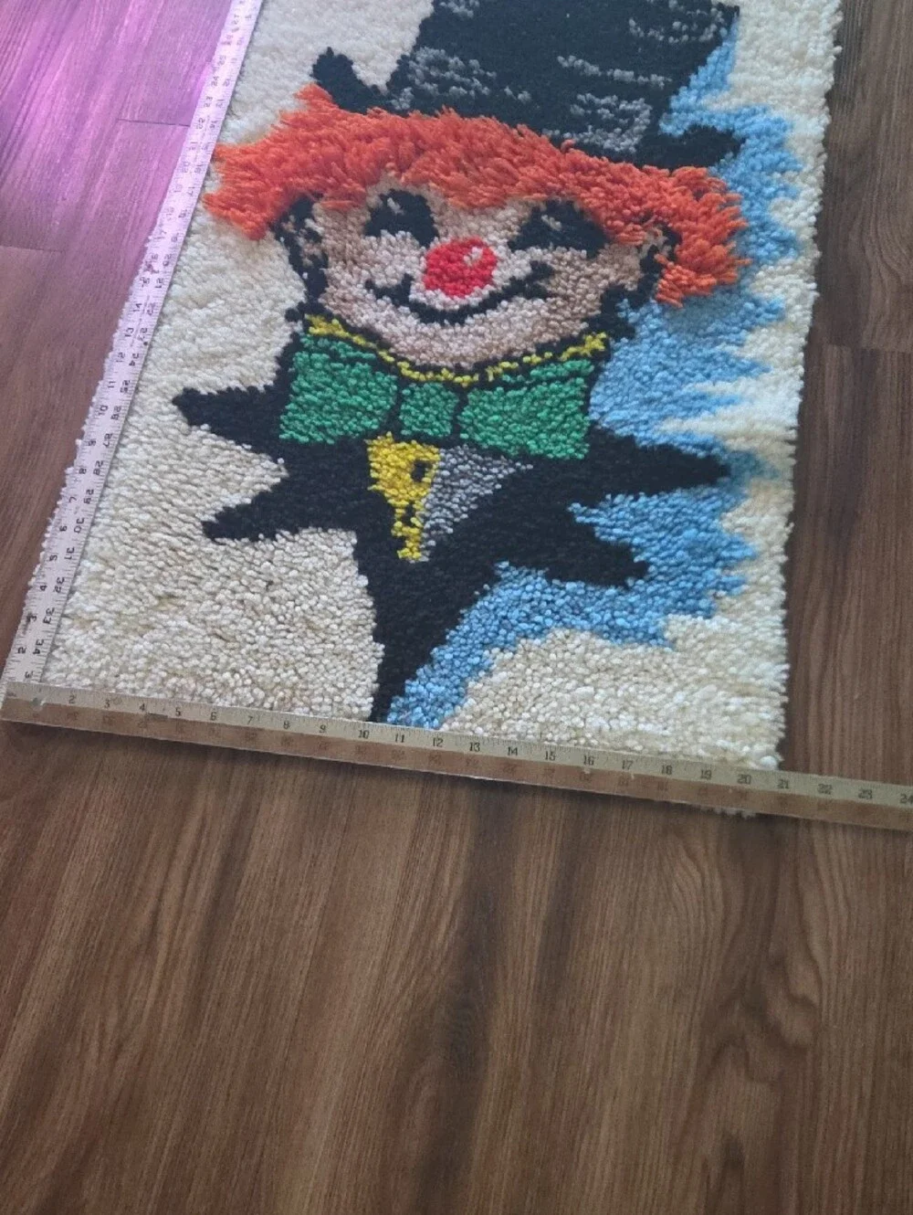 Handmade Clown Accent Rug in Cream, Orange, Green, Black